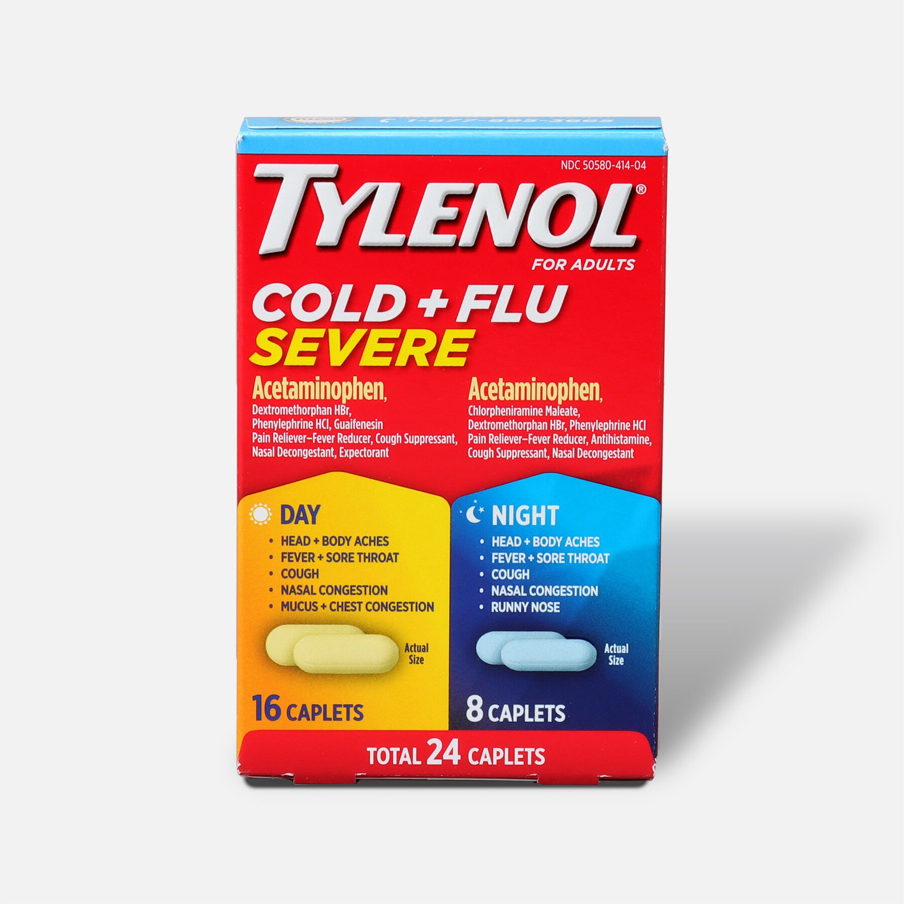 Tylenol Cold + Flu Severe Day & Night Caplets for Fever, Pain, Cough