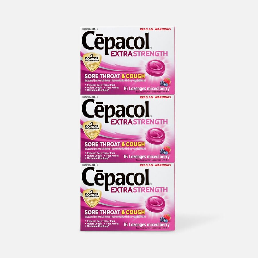 Cepacol Extra Strength Lozenges for Sore Throat & Cough, Mixed Berry (3-Pack), , large image number 0