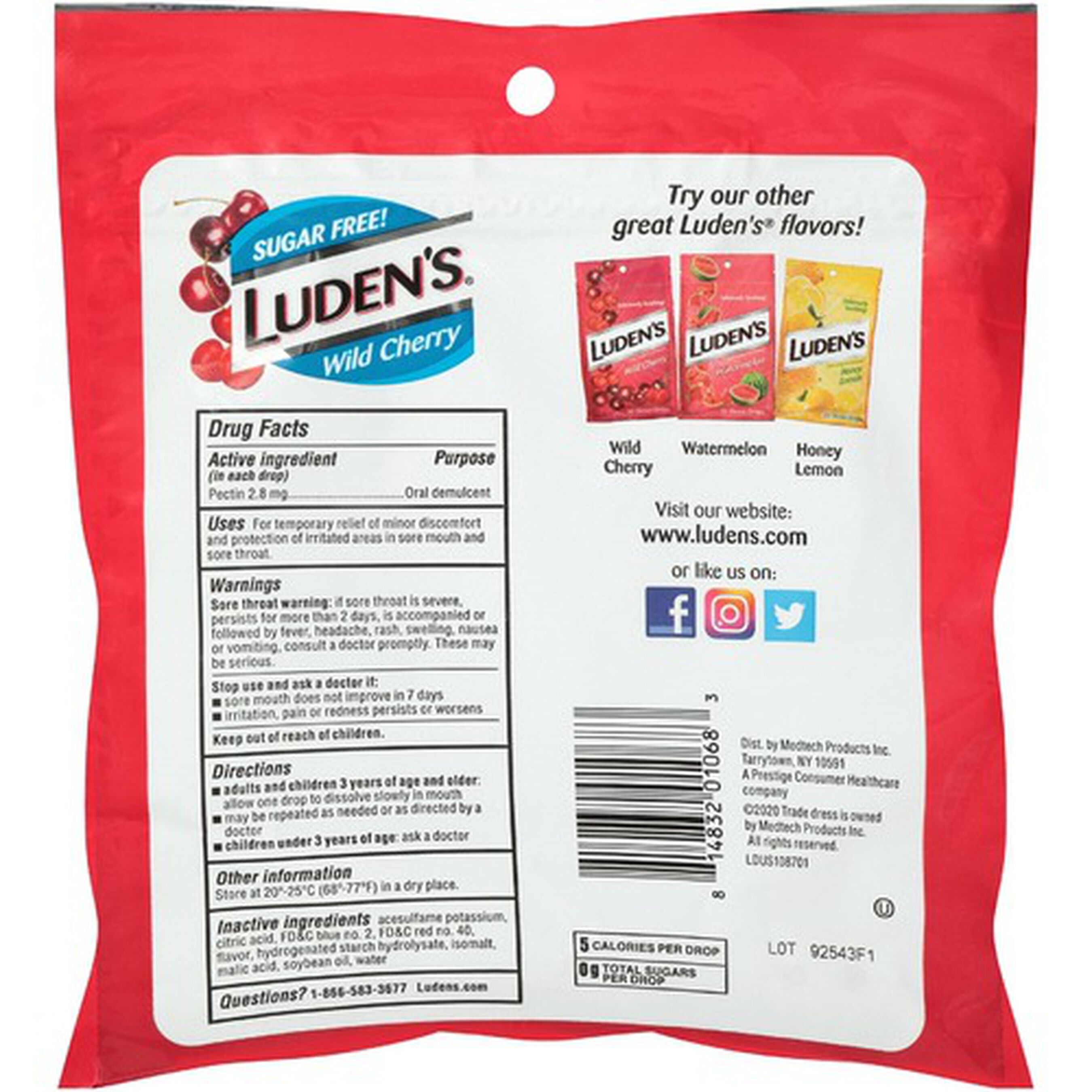 Luden's Wild Cherry Sugar Free Throat Drops, 75 ct.