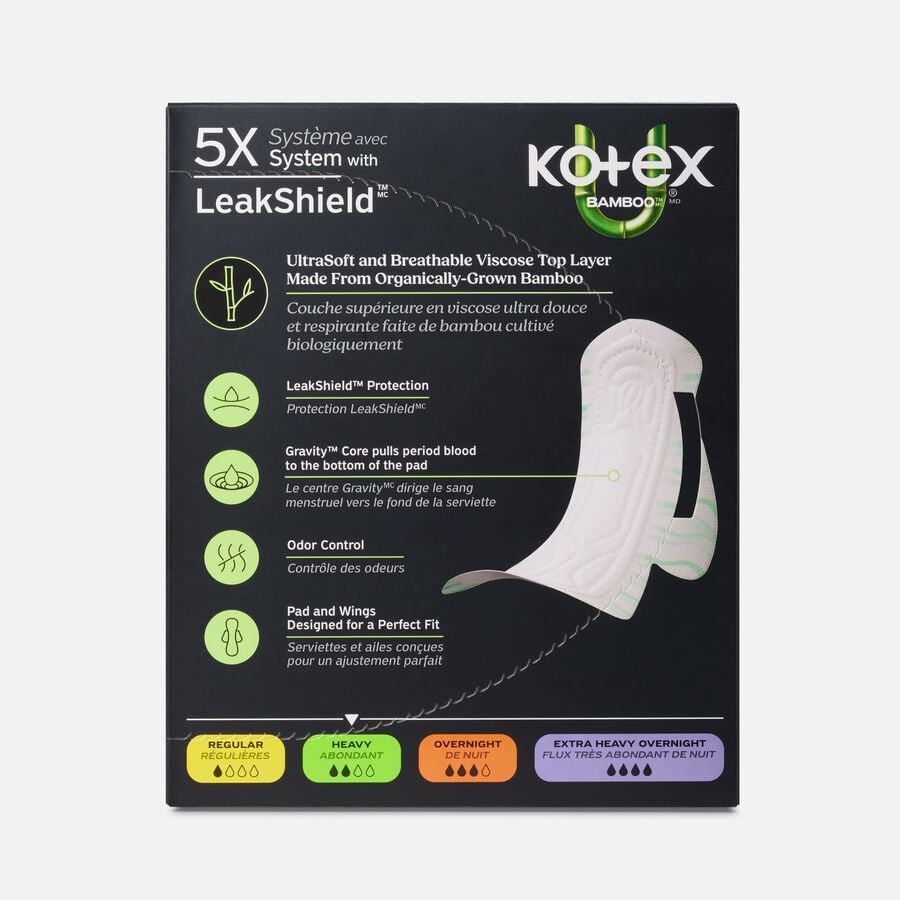 Kotex&reg; Bamboo Ultra Thin Pads with Wings, Heavy Absorbency, 30 ct., , large image number 1