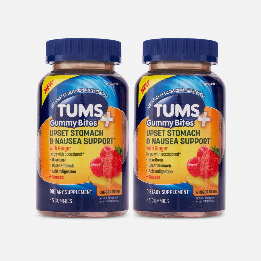 TUMS+ Upset Stomach & Nausea Support Gummy Bites, Ginger Berry, 45 ct. (2-Pack), , large image number 0