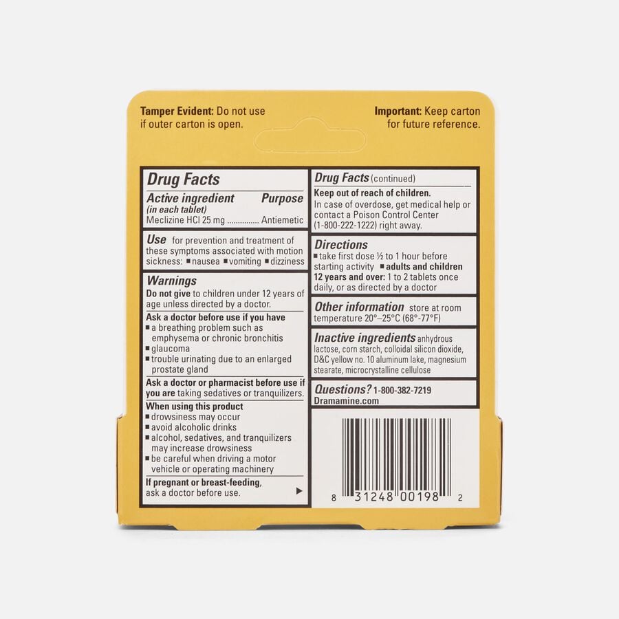 Dramamine Motion Sickness Relief Tablets, Less Drowsy Formula, 8 ct., , large image number 1