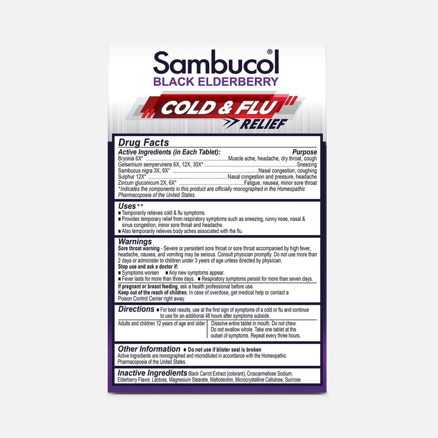Sambucol Black Elderberry Cold & Flu Relief Tablets, 30 ct., , large image number 1