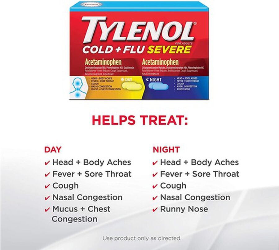 Tylenol Cold + Flu Severe Day & Night Caplets for Fever, Pain, Cough & Congestion Relief, 24 ct., , large image number 3