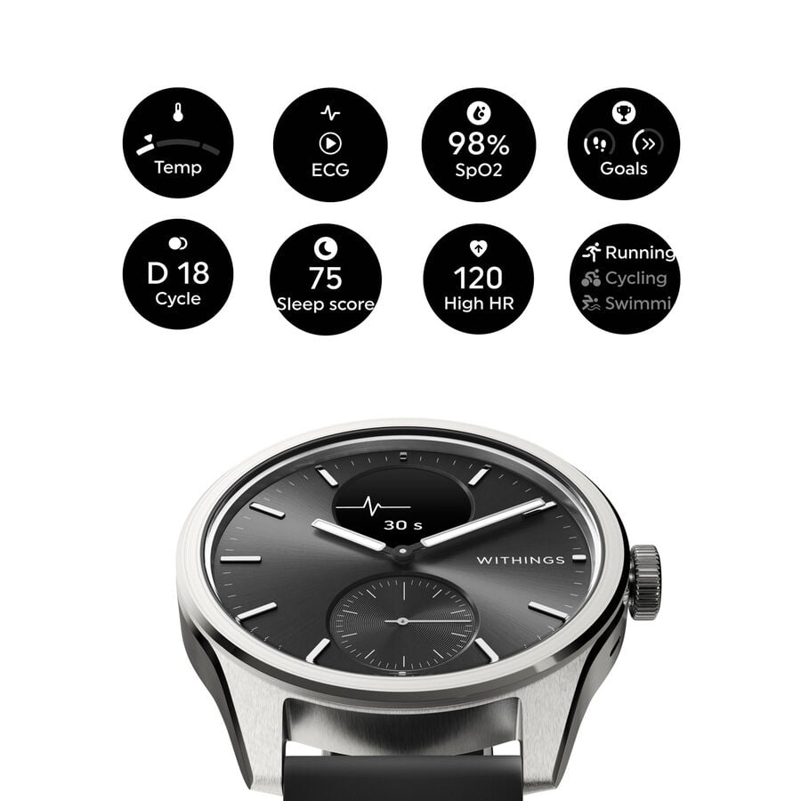Withings ScanWatch 2 Smart Wearable Health Tracker, 42mm, Black, , large image number 1