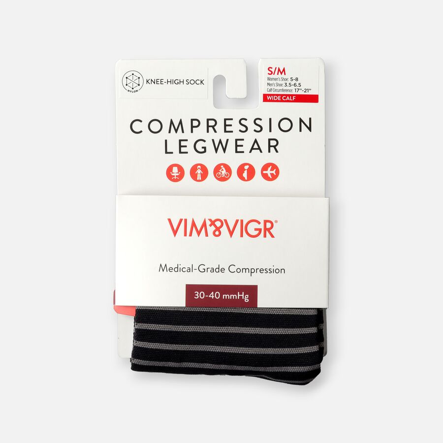 VIM & VIGR Nylon Compression Socks, Little Stripe Black & Gray, 30-40 mmHg, , large image number 3