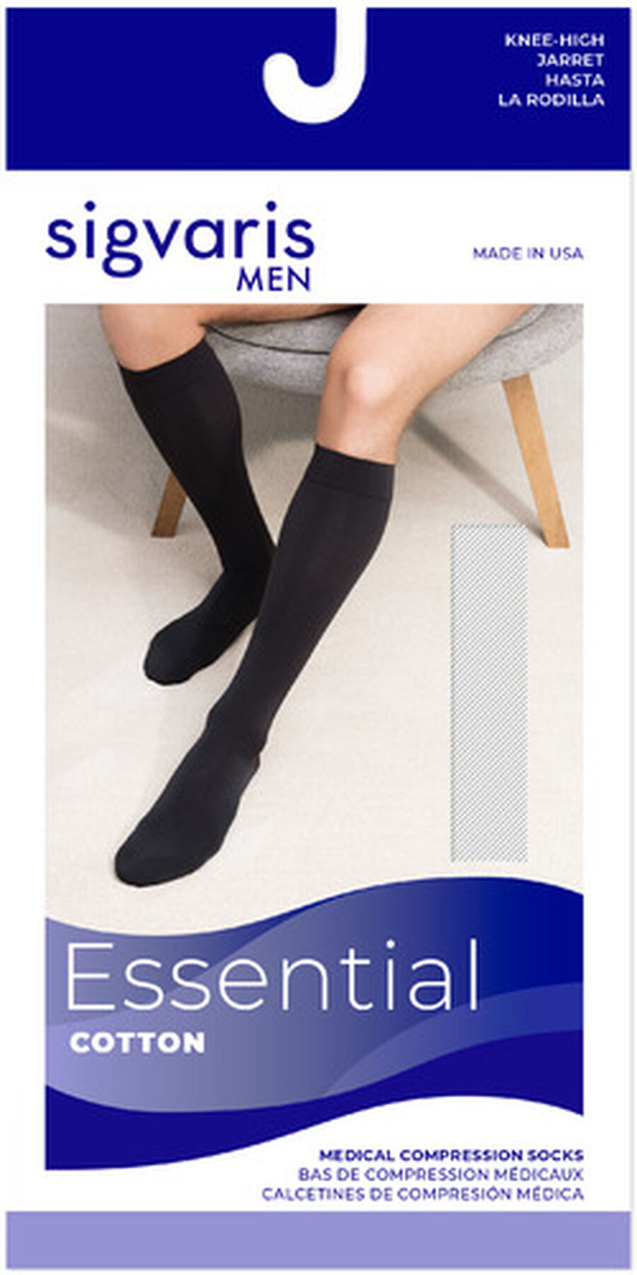 SIGVARIS Essential Cotton Men's Socks, Long, Black, , large image number 7
