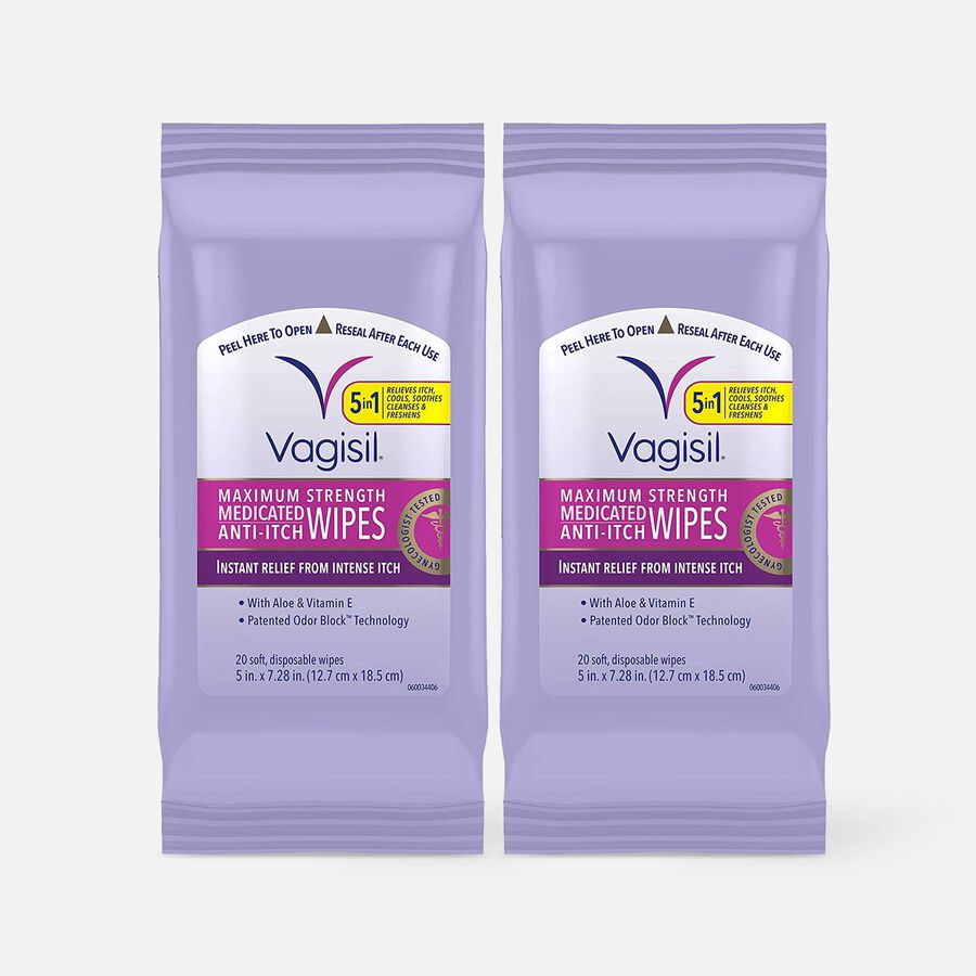 Vagisil Maximum Strength Medicated Anti-Itch Wipes, 20 ct. (2-Pack), , large image number 0