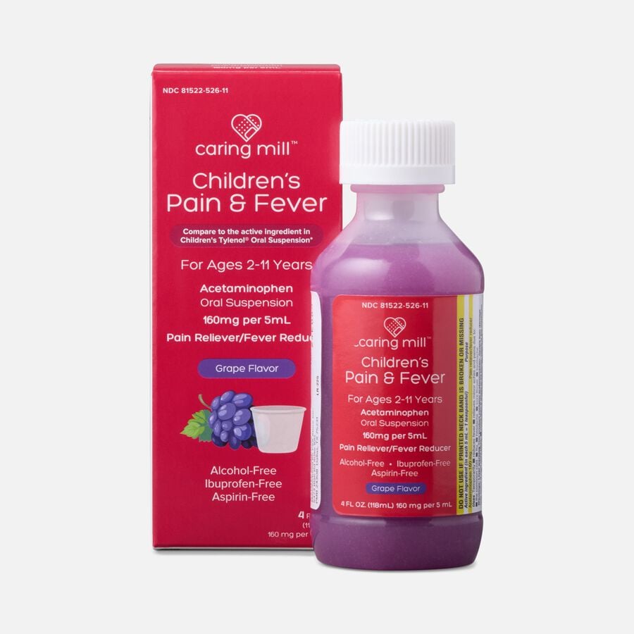 Caring Mill&trade; Children's Acetaminophen Fever Reducer & Pain Reliever Liquid, Ages 2-11, Grape, 4 fl oz., , large image number 0