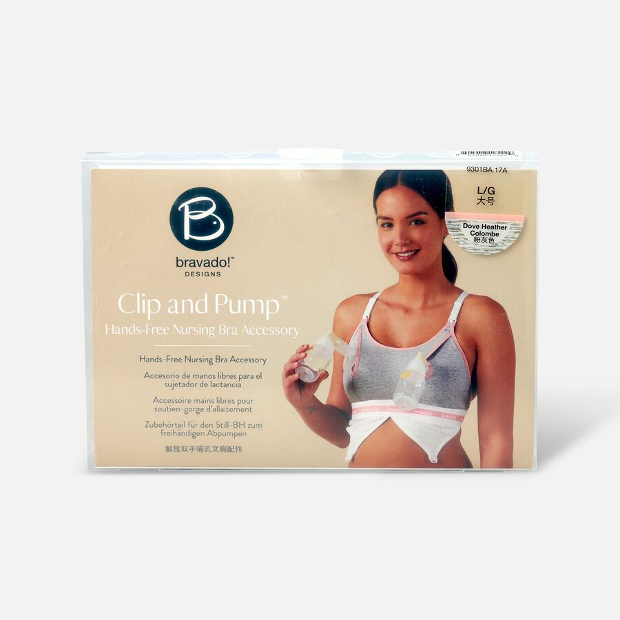 Clip and Pump Hands-Free Nursing Bra Accessory, Dove Heather, , large image number 0