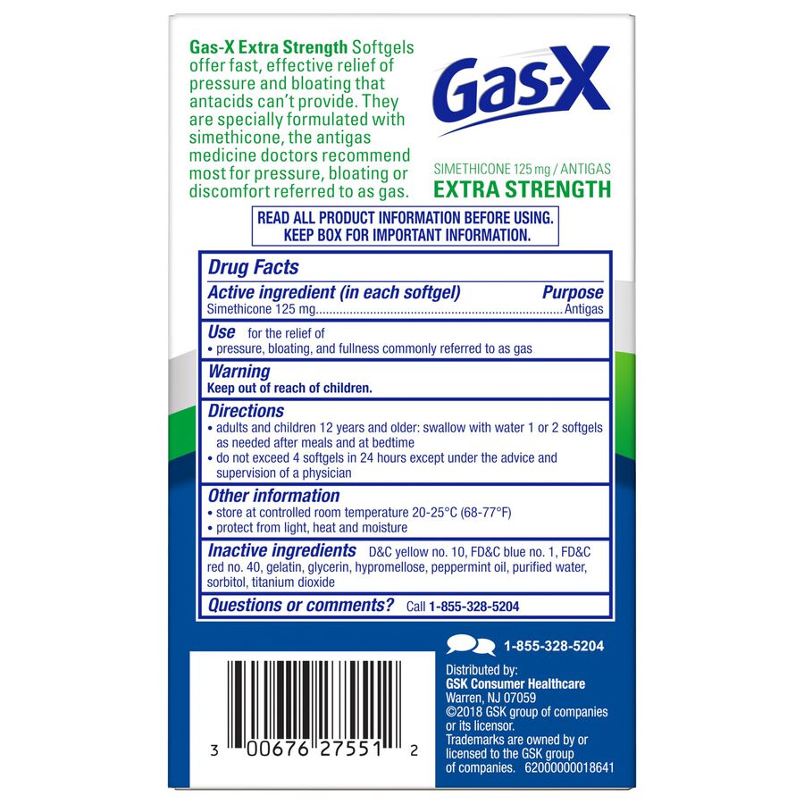 Gas-X Extra Strength Softgel, 125 mg, For Fast Relief From Gas, Bloating & Discomfort, , large image number 2