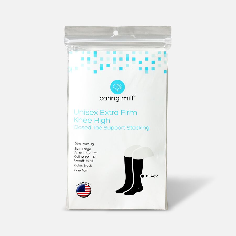 Caring Mill® Medical Unisex Knee High Compression Socks, Closed Toe, Large, Black, , large image number 0