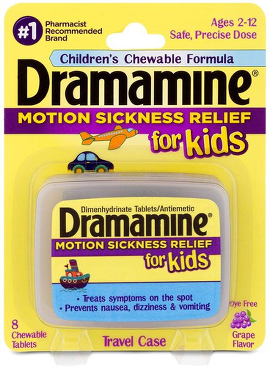 Dramamine Motion Sickness Relief for Kids, Grape Flavor, 8 ct., , large image number 0