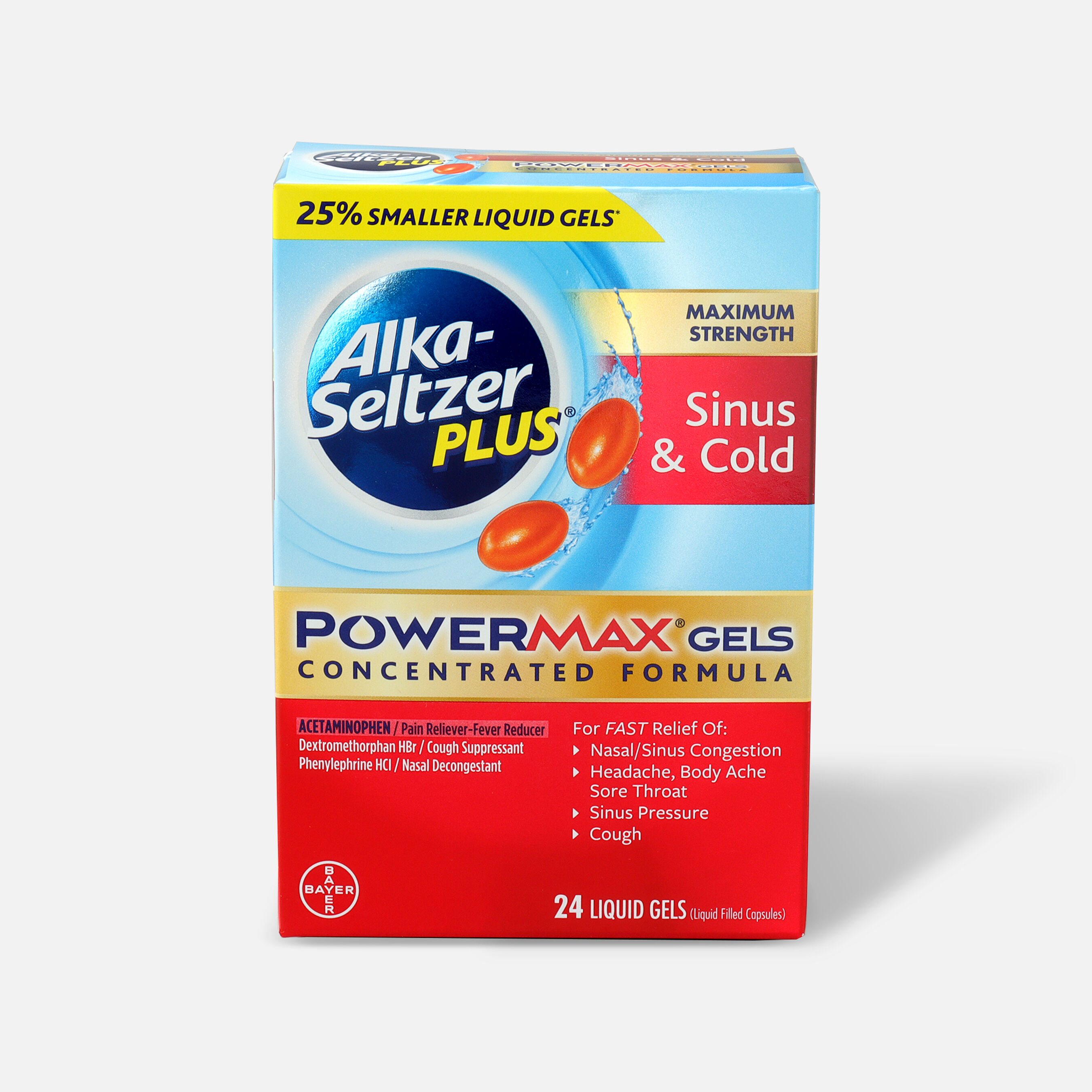 AlkaSeltzer Plus PowerMax Gels, Sinus & Cold, 24ct