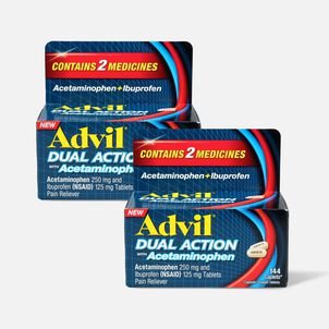 Advil Dual Action Coated Tablets, Acetaminophen + Ibuprofen, 144 ct. (2-Pack)