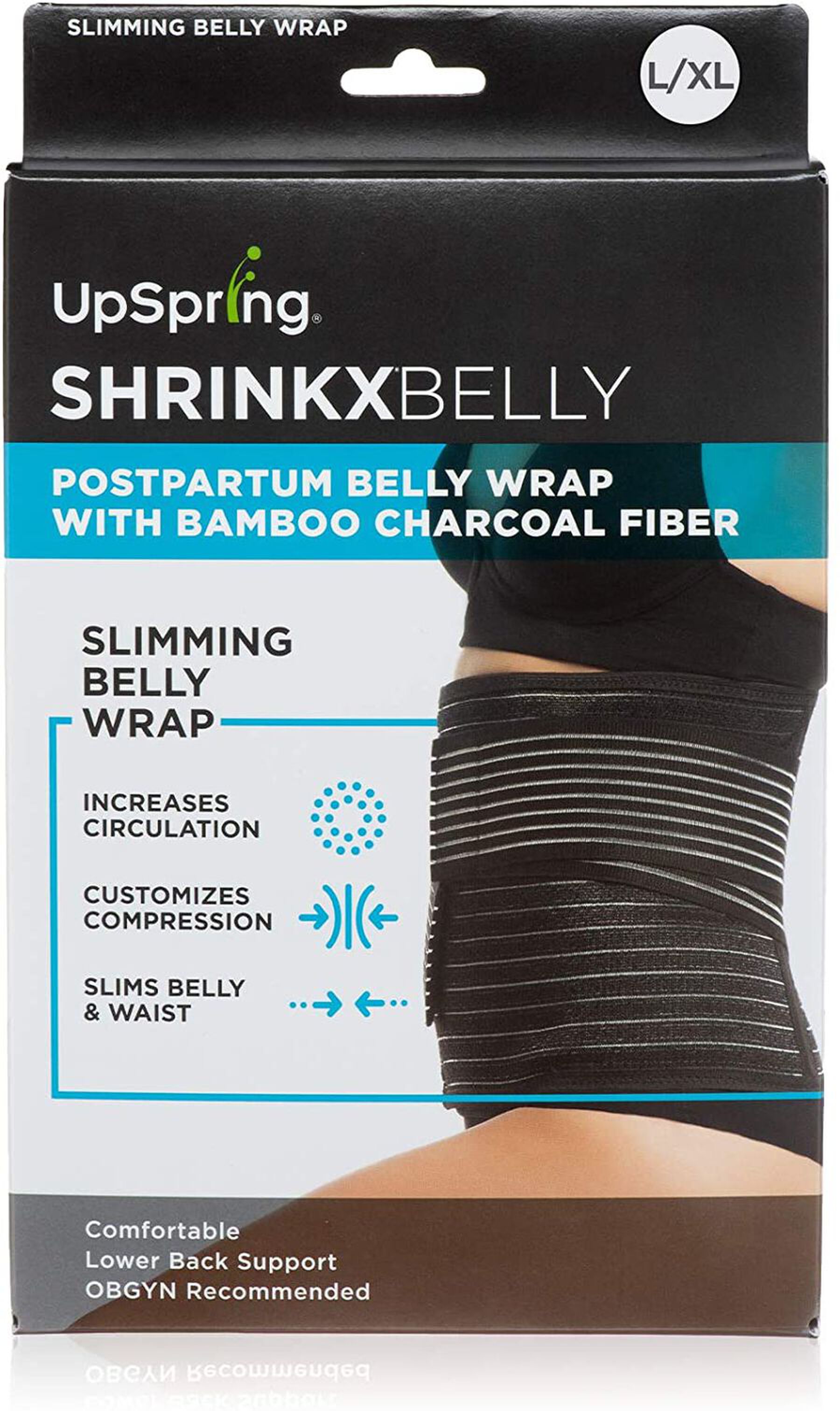 Shrinkx Belly Postpartum Belly Wrap with Bamboo Charcoal Fiber, Black, L/XL
