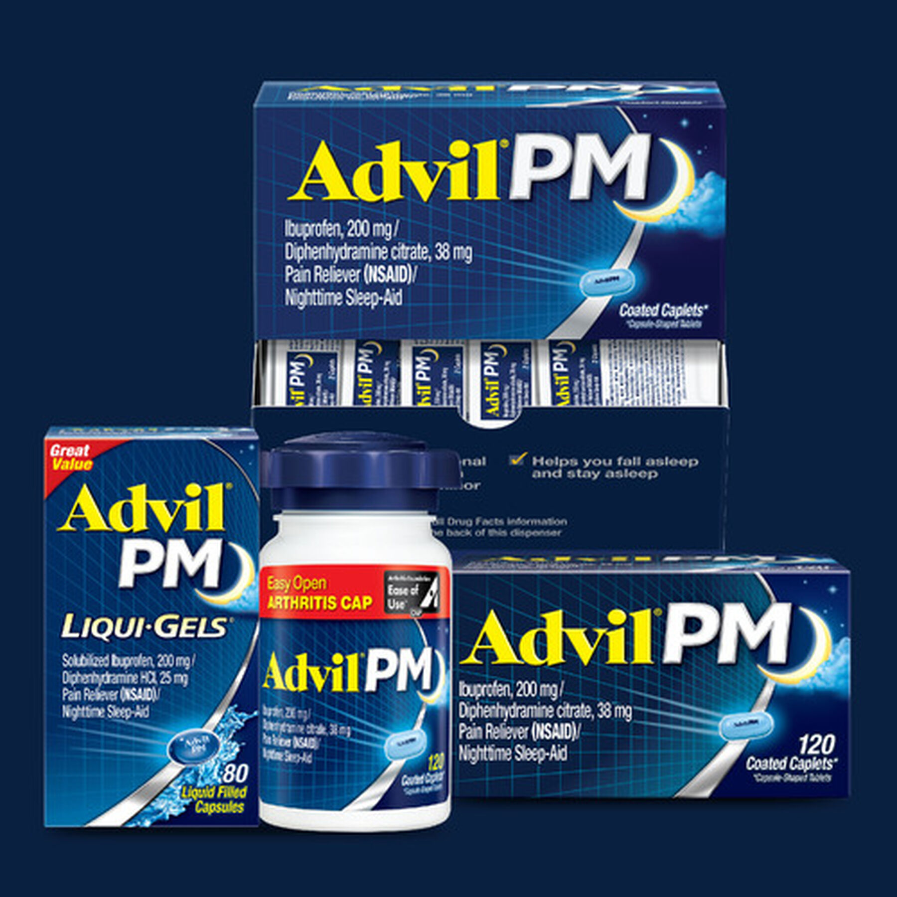 Advil Pain PM Reliever & Nighttime Sleep Aid Coated Caplets, 80 ct