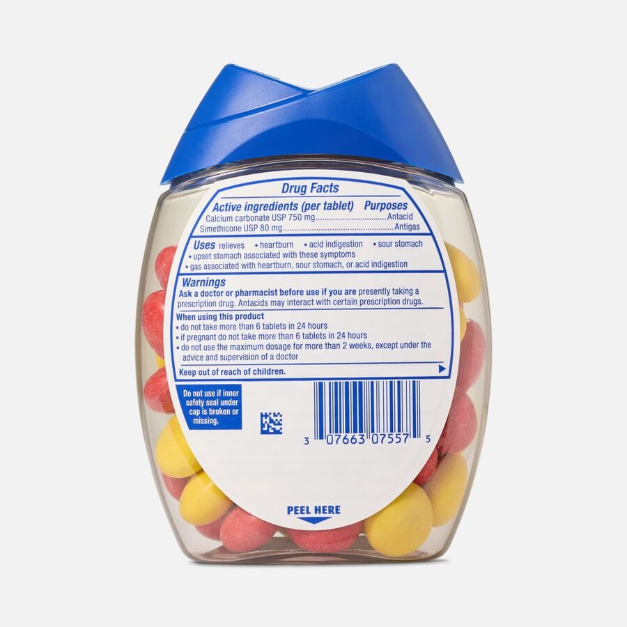 TUMS Chewy Bites Chewable Antacid Tablets with Gas Relief, Lemon & Strawberry, 54 ct., , large image number 1