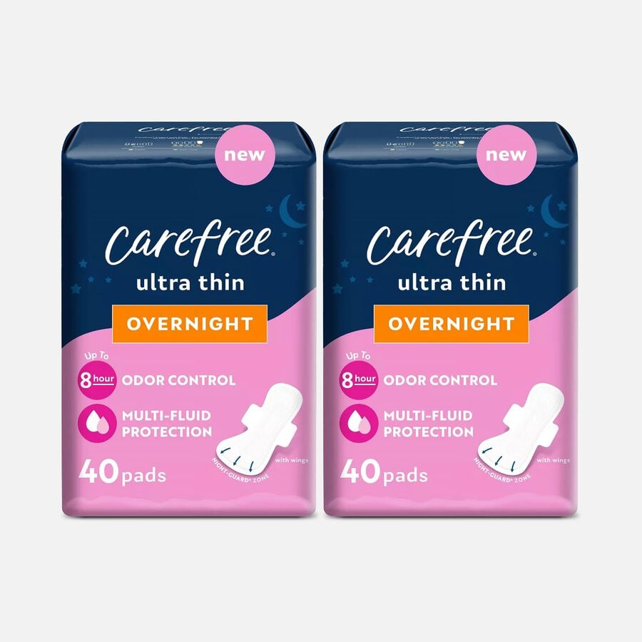 Carefree Ultra Thin Pads Overnight with Wings, 40 ct. (2-Pack), , large image number 0