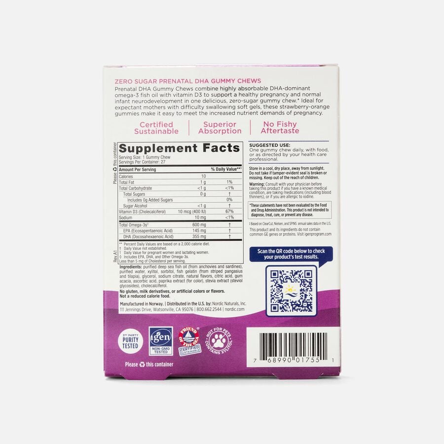 Nordic Naturals Zero Sugar Prenatal DHA Gummy Chews, 27 ct., , large image number 1