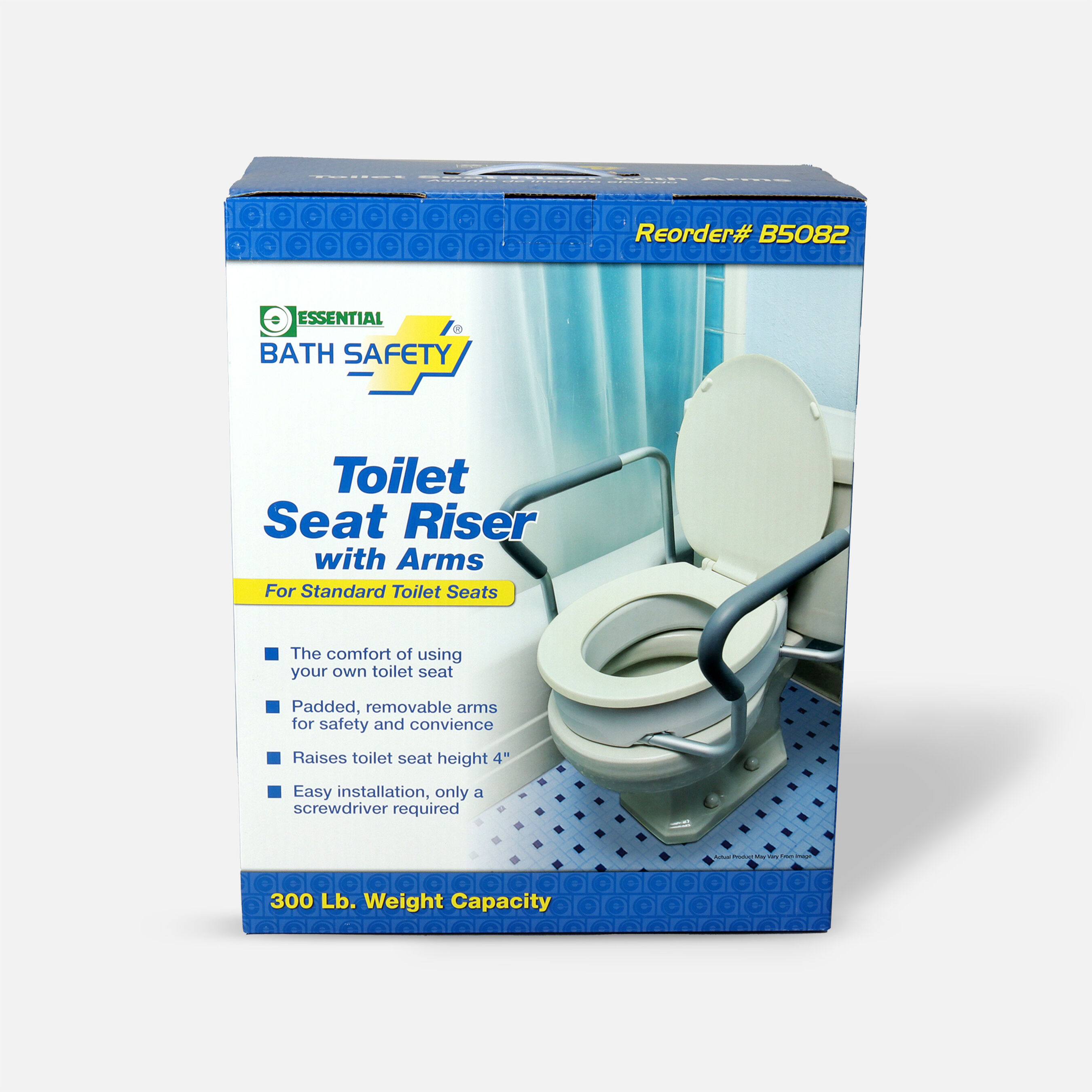 Essential Medical Toilet Seat Riser with Removable Arms