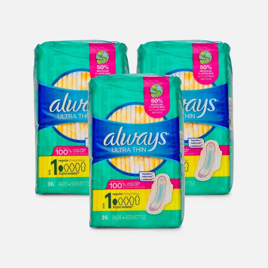 Always Ultra Thin Pads with Wings, Size 1, 36 ct. (3-Pack), , large image number 0
