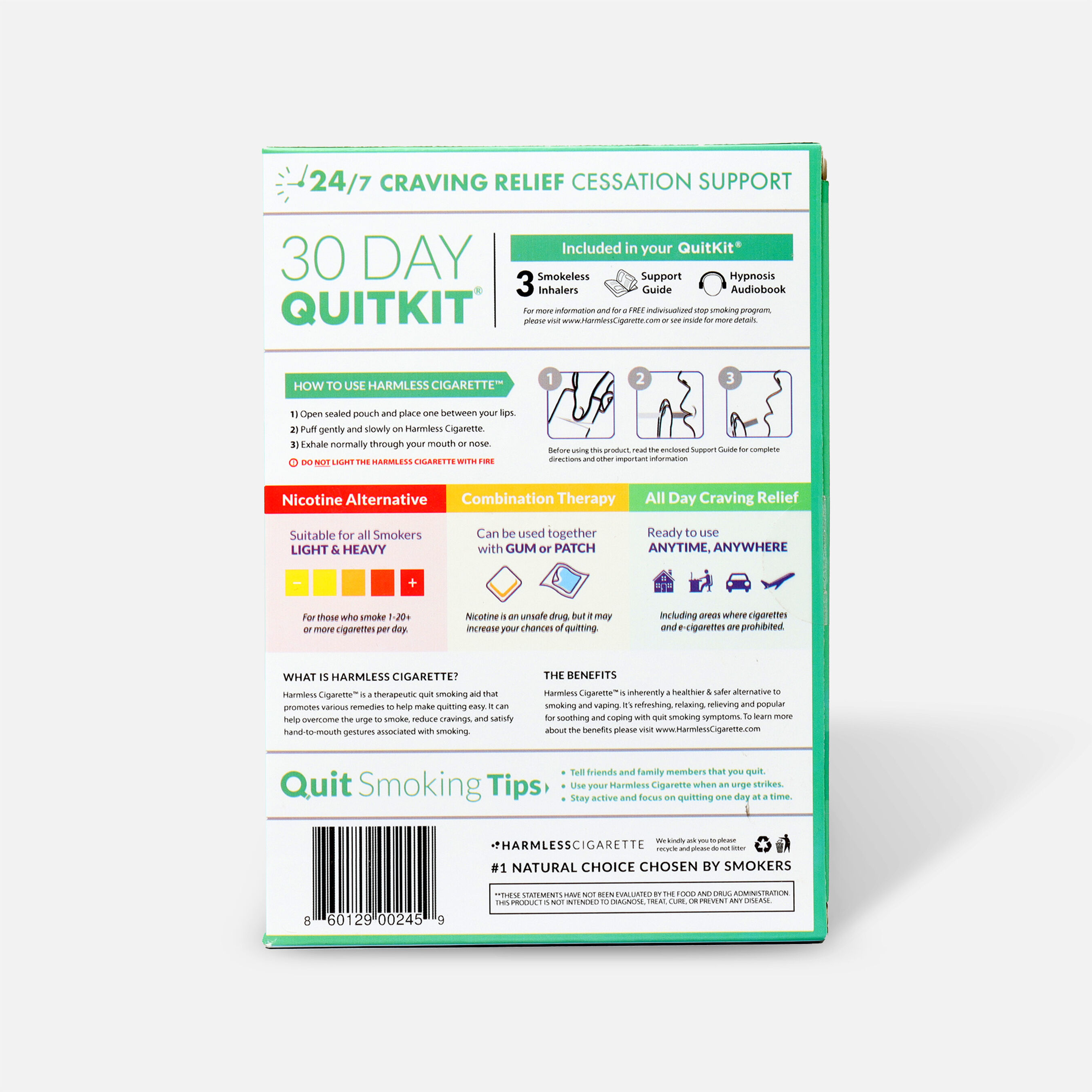 Harmless Cigarette Quit Smoking Aid, 30 Day Quit Kit, Fresh Mint