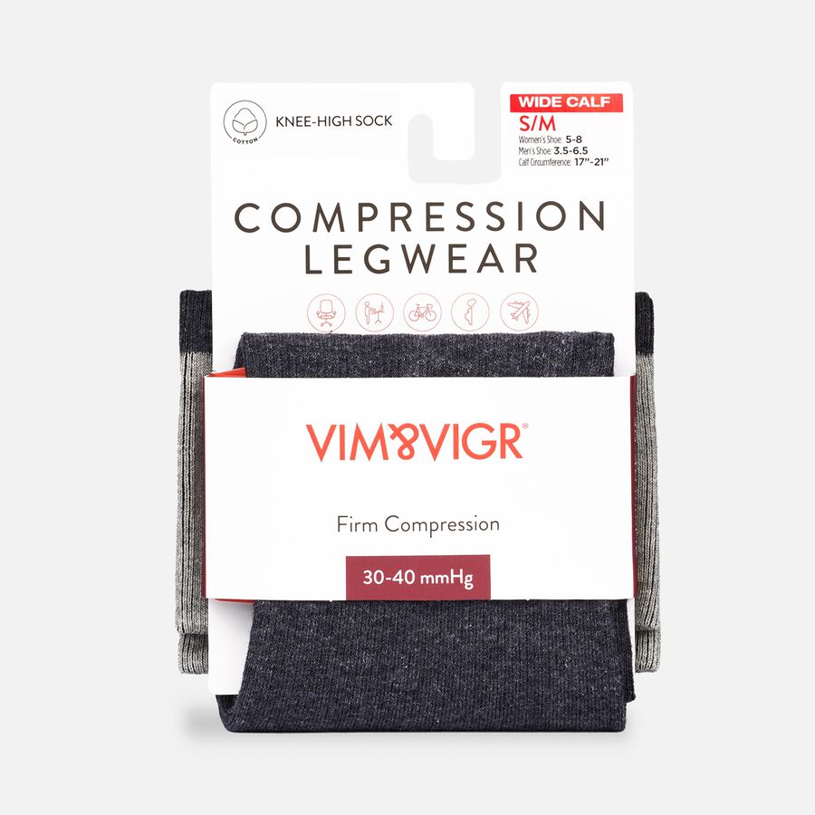VIM & VIGR Heathered Collection Cotton Compression Socks, Dark and Light Grey, Wide Calf S/M, 30-40 mmHg, , large image number 1