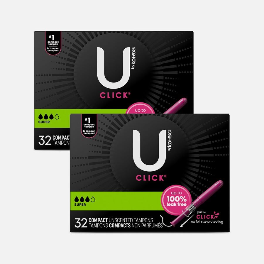 U by Kotex Click Compact Tampons, Super Absorbency, 32 ct. (2-Pack), , large image number 0