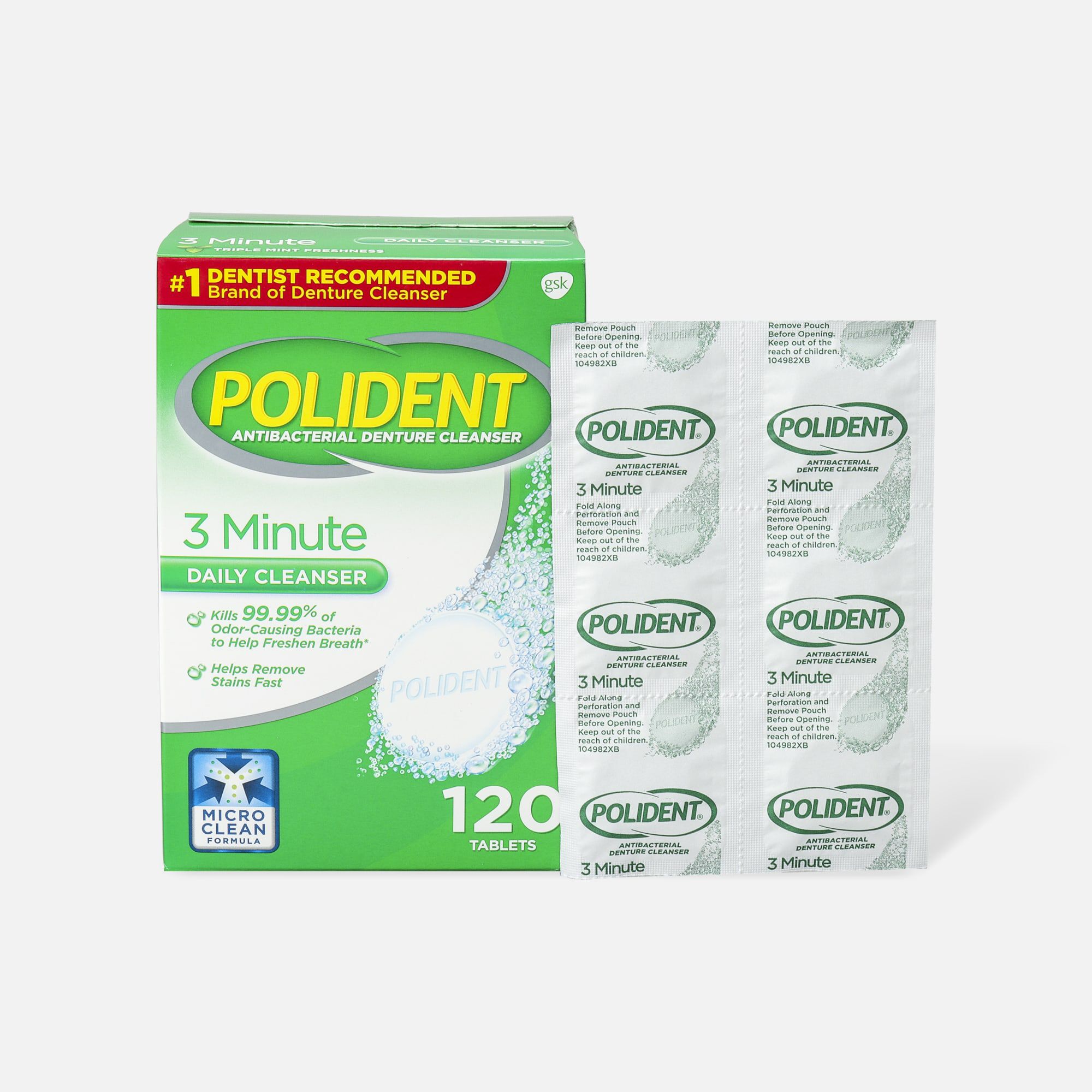 HSA Eligible Polident 3 Minute Antibacterial Denture Cleanser Tablets ...