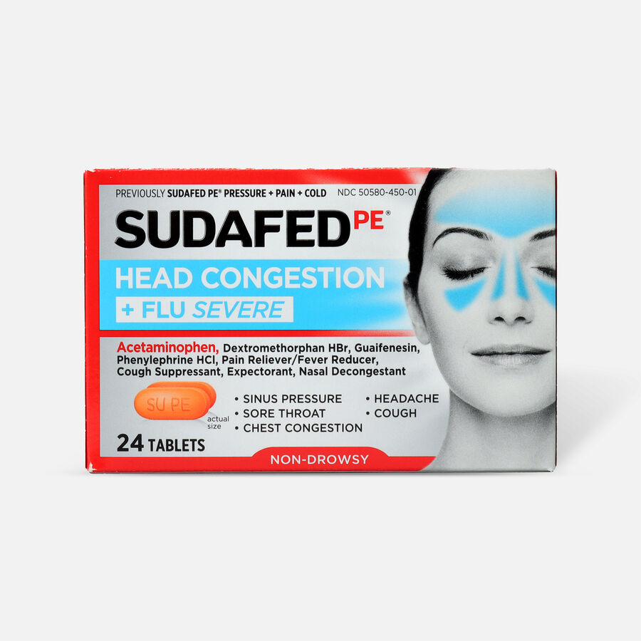 Sudafed PE Sinus Head Congestion + Flu Severe NonDrowsy Tablets 24 ct