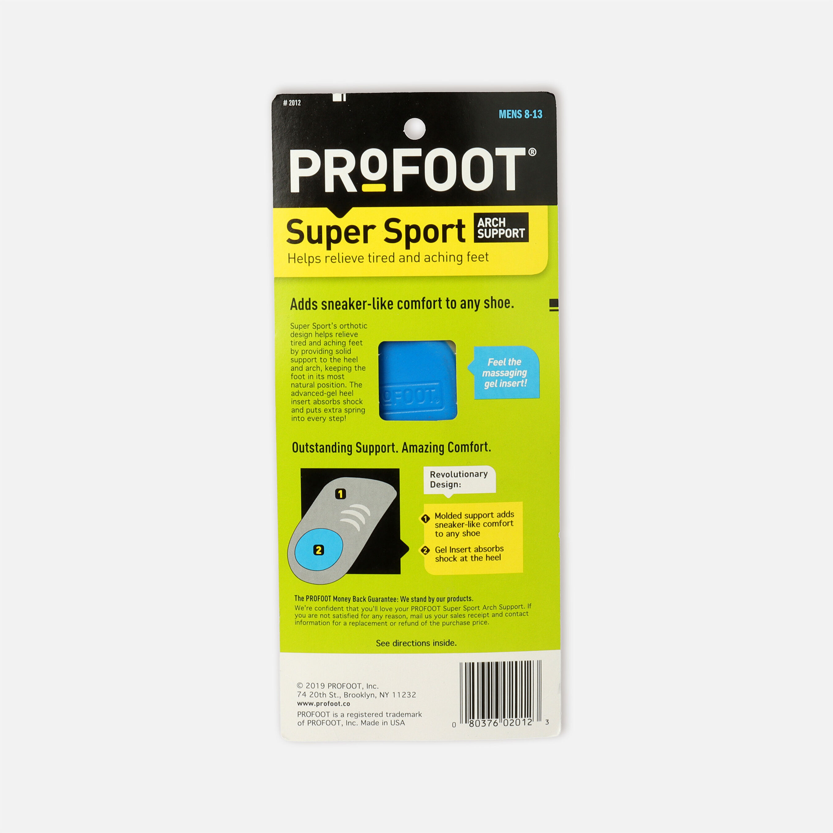 Profoot Care Super Sport Arch Support, Men's, 2 ea