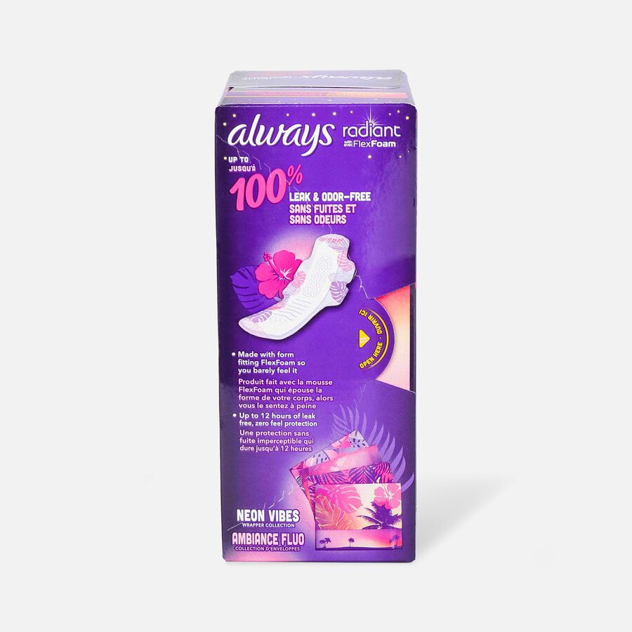 Always Radiant FlexFoam Pads for Women, Size 5, Extra Heavy Overnight Absorbency, with Wings, Scented, 18 ct., , large image number 1