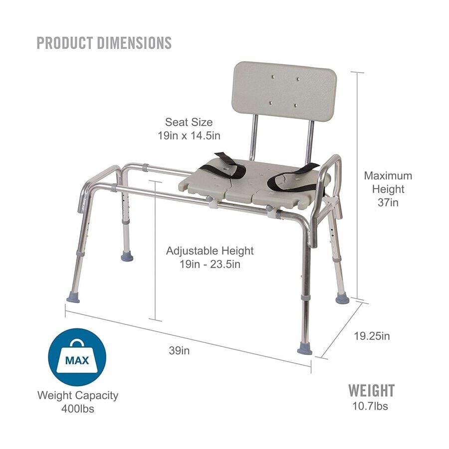 DMI® Sliding Transfer Bench Shower Chair with Cut-Out Seat, , large image number 2