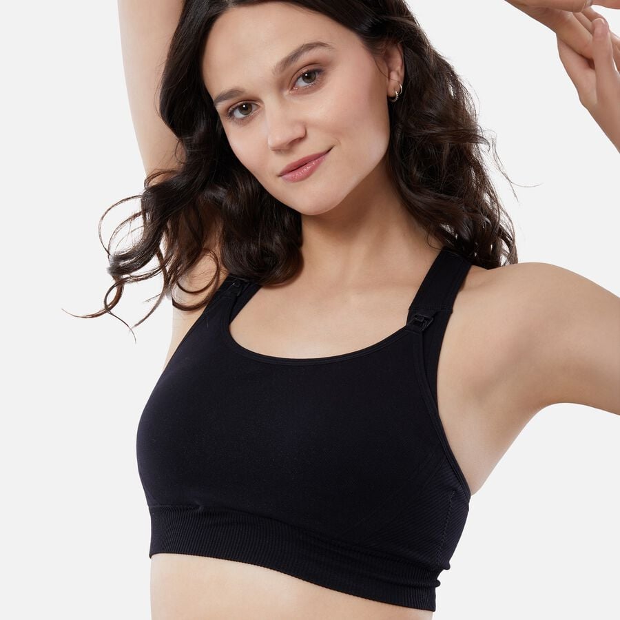 Ingrid + Isabel Basics Seamless Maternity + Nursing Sport Bra, Black, Size S, , large image number 1