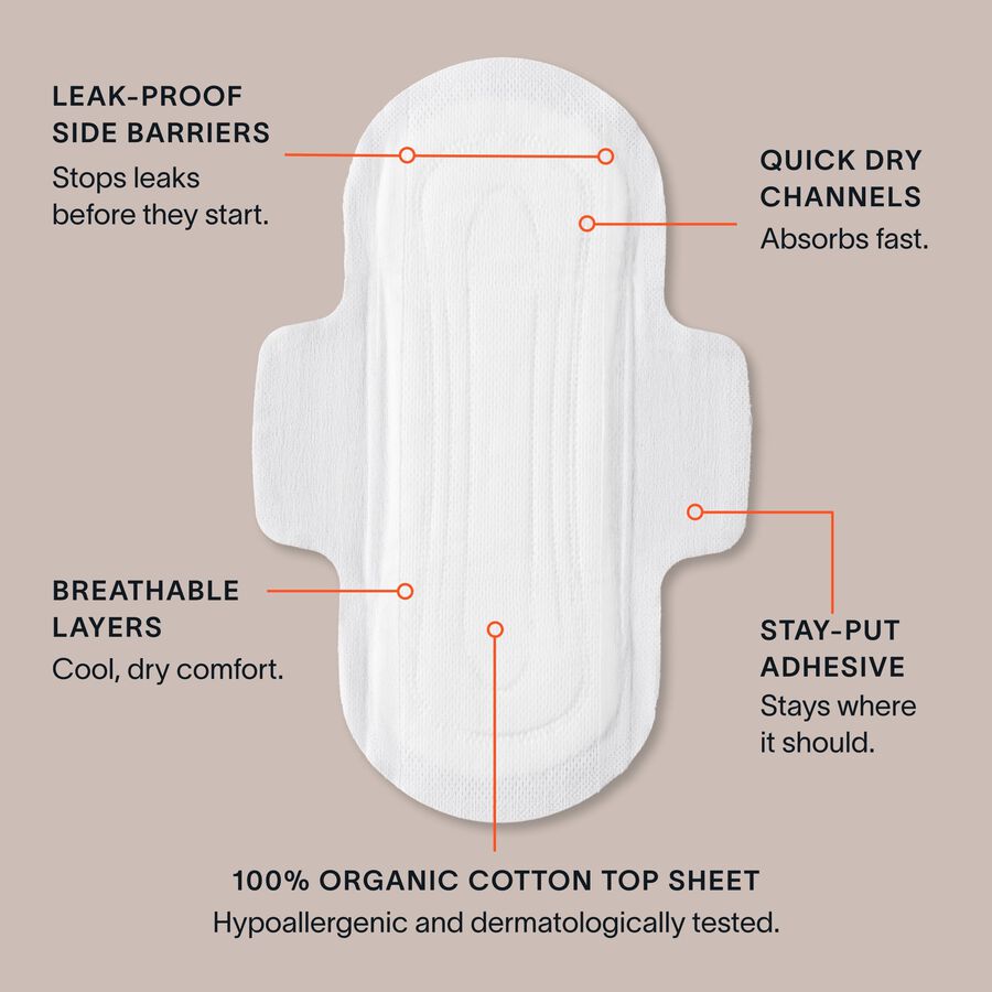 Cora Organic Cotton Ultra Thin Period Pads, Regular, 32 ct., , large image number 1