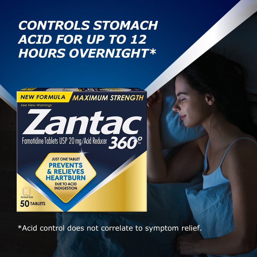 Zantac 360 Maximum Strength Acid Reducer, 20 mg Tablets, 50 ct