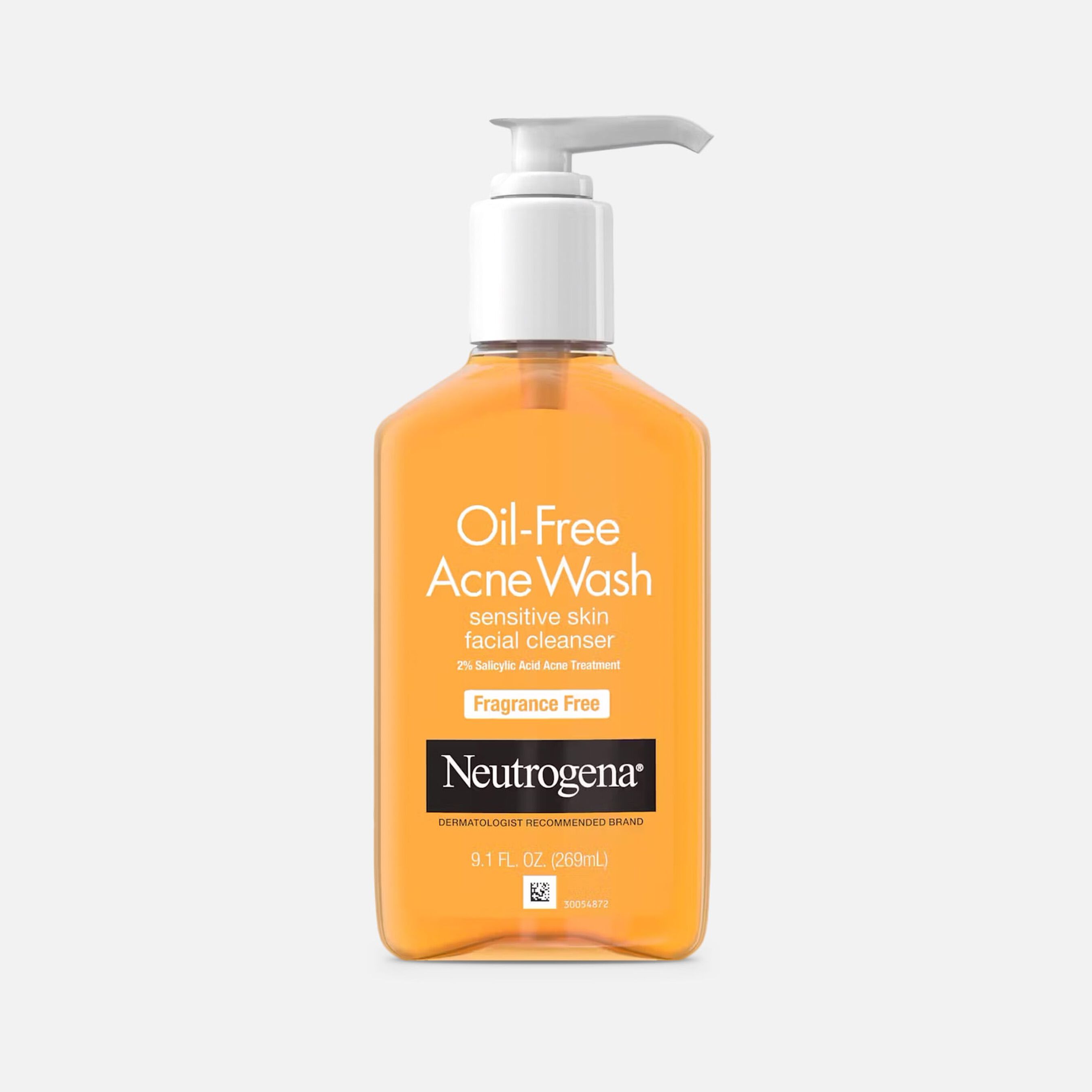 HSA Eligible Neutrogena OilFree Acne Facial Wash, Fragrance Free, 9.1