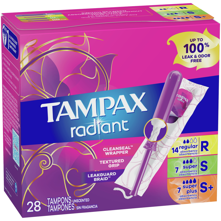 Tampax Radiant Tampons Trio Pack, Regular/Super/Super Plus Absorbency