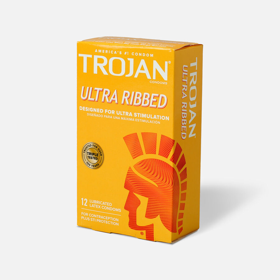 Trojan Ultra Ribbed Lubricated Premium Latex Condoms, 12 ct., , large image number 2