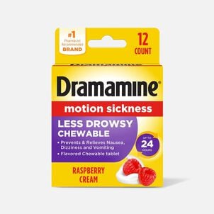 Dramamine Motion Sickness Relief All Day Chewable Tablets, Raspberry Cream, 12 ct.