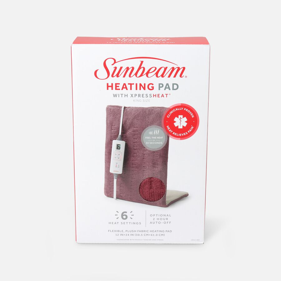 Sunbeam XpressHeat, Premium King Size Heating Pad, Burgundy, Microplush, 6 Heat Settings, , large image number 0