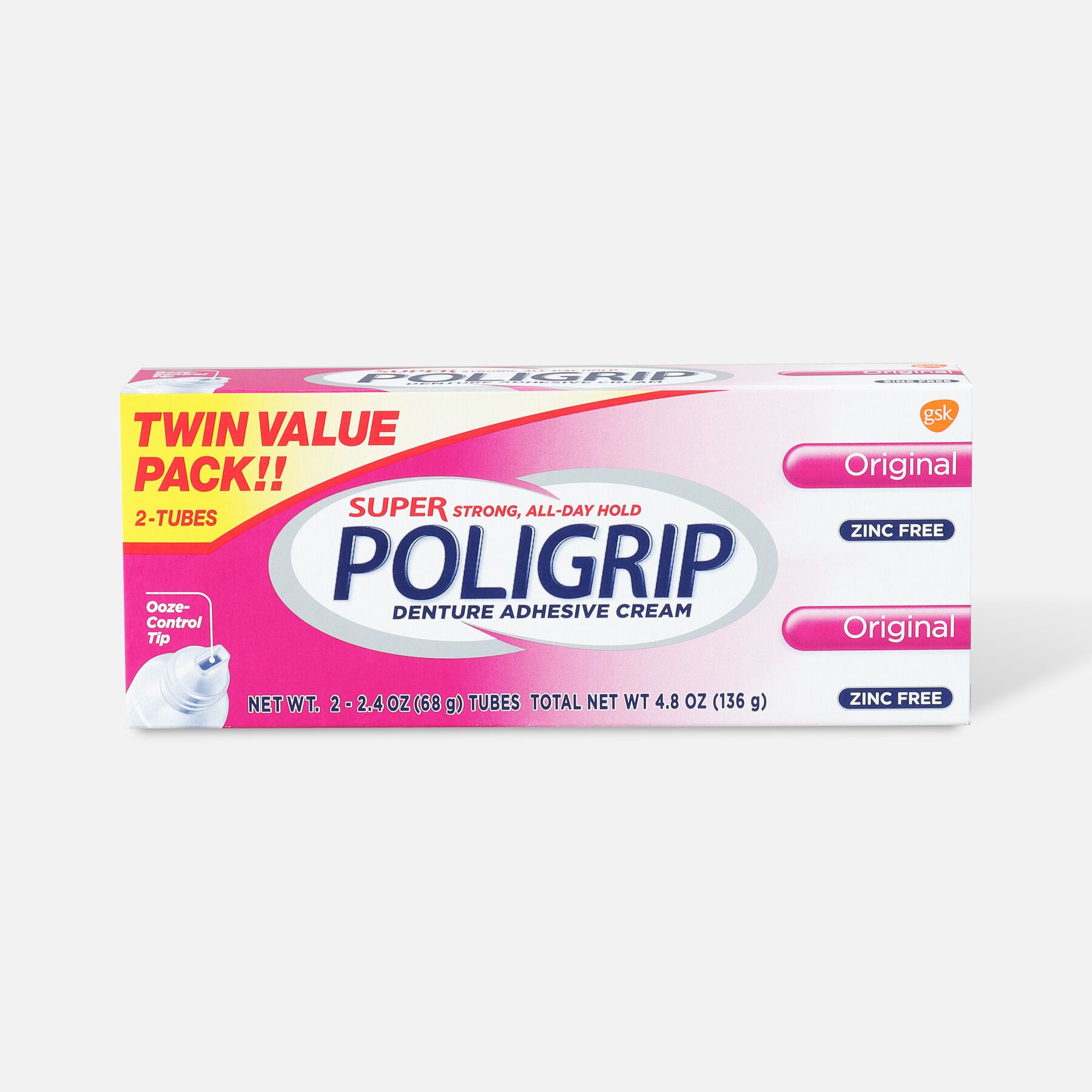 HSA Eligible Super Poligrip Original Formula Zinc Free Denture Adhesive