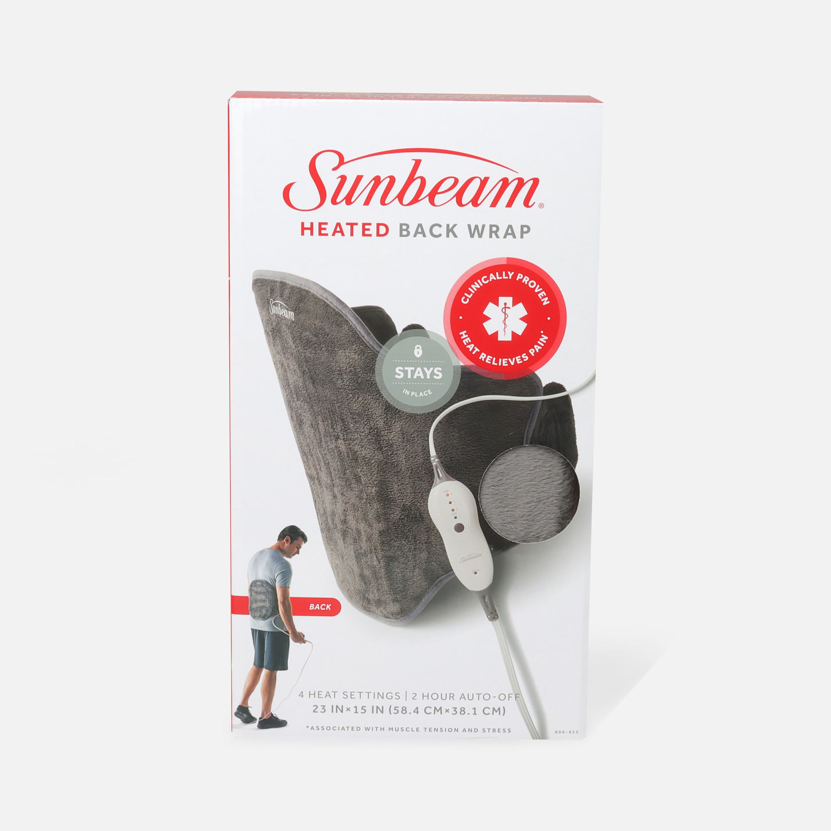 Sunbeam Heated Back Wrap, Gray, 4 Heat Settings