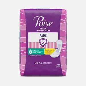 Poise Incontinence Pads & Postpartum Incontinence Pads, 3 Drop Light Absorbency, Long Length, 24 ct.