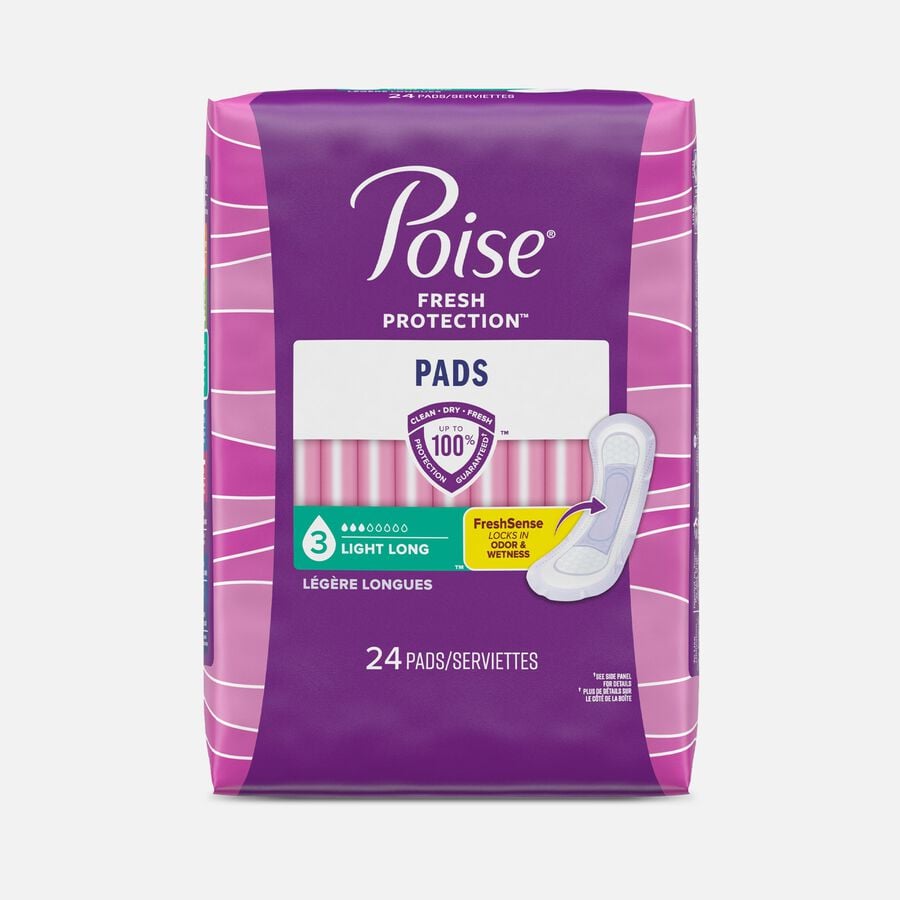 Poise Incontinence Pads & Postpartum Incontinence Pads, 3 Drop Light Absorbency, Long Length, 24 ct., , large image number 0