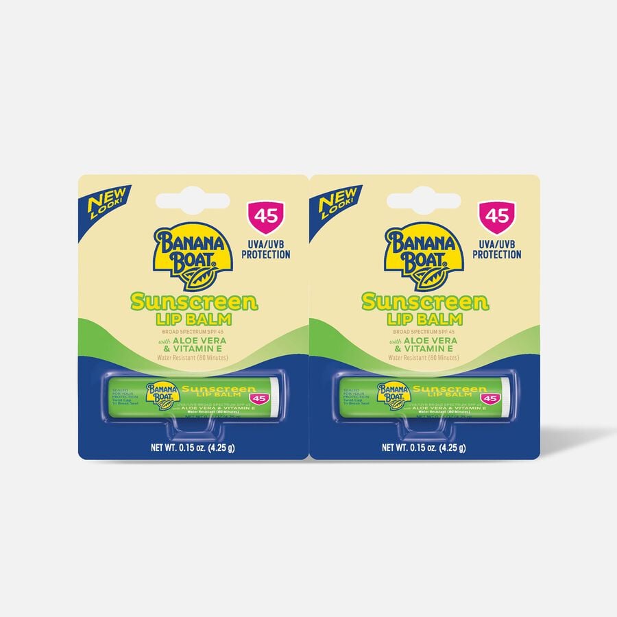 Banana Boat Sunscreen Lip Balm SPF 45, Aloe Vera & Vitamin E, .15 oz. (2-Pack), , large image number 0