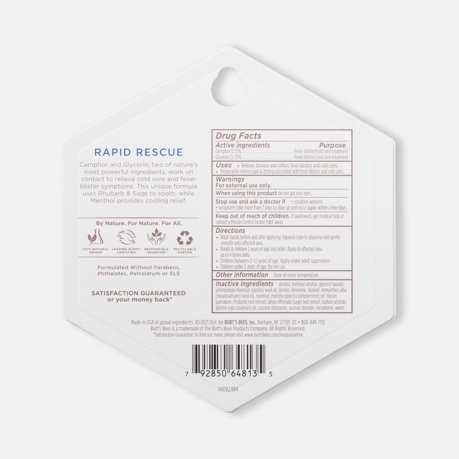Burt's Bees Rescue Cold Sore Treatment, 0.07 oz., , large image number 1