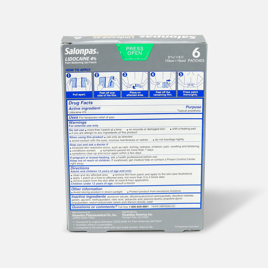 HSA Eligible Salonpas Lidocaine GelPatch, 6 ct. HSA Eligible