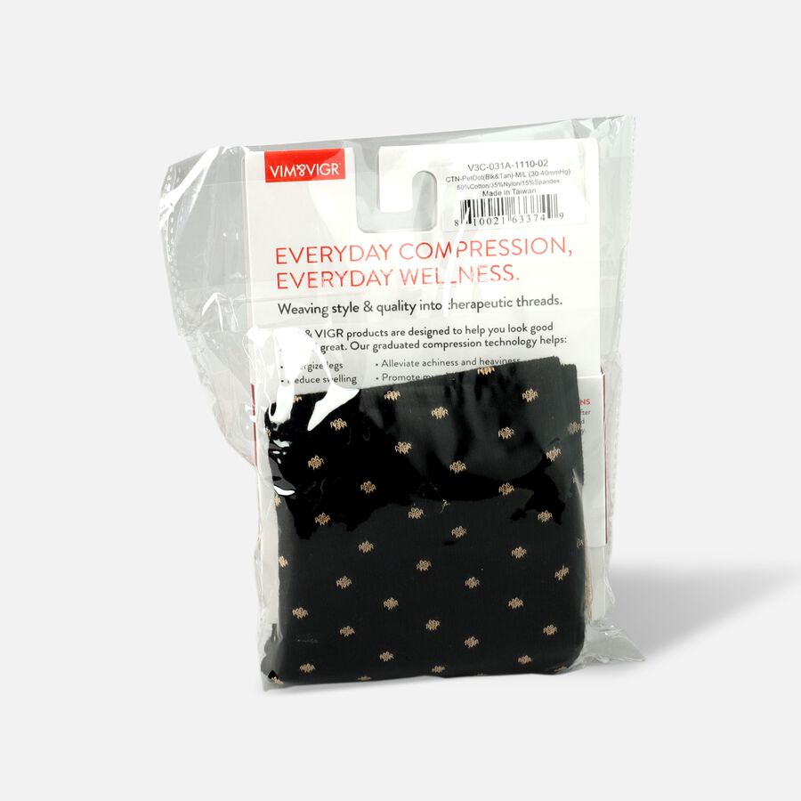 VIM & VIGR Cotton Compression Socks, Petite Dot Black and Tan, M/L, 30-40 mmHg, , large image number 2